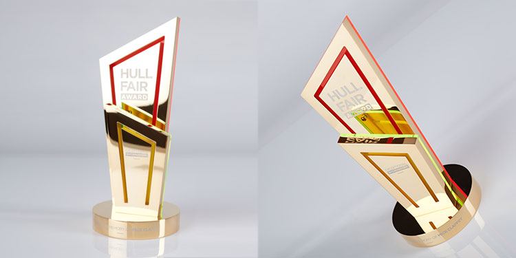 Hull Fair trophy, gold-plated & decorated in red acrylic