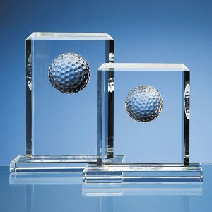 Crystal golf ball rectangular award