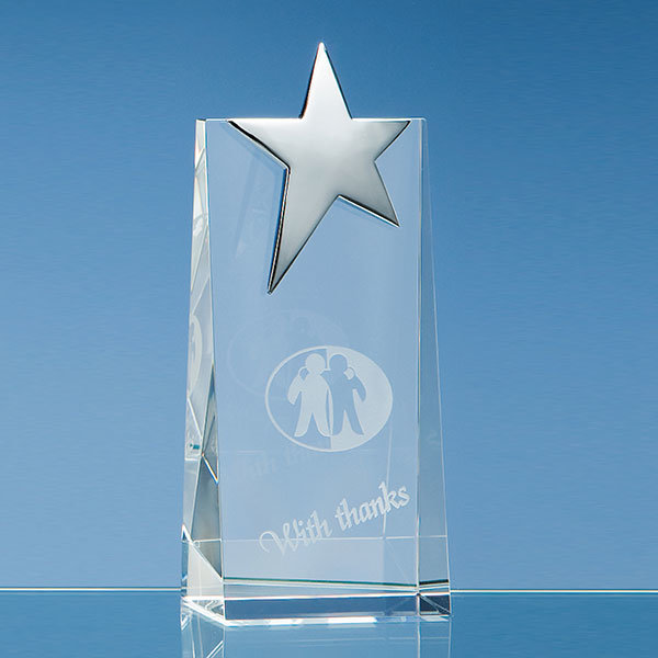 17.5cm crystal rectangle trophy with silver star
