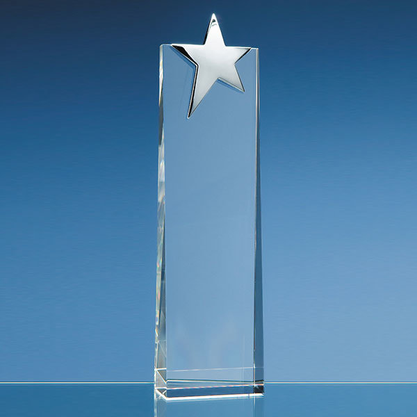 27.5cm crystal rectangle trophy with silver star