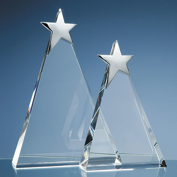 20cm crystal triangle with silver star trophy